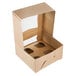 A Baker's Mark Kraft cardboard box with clear window and four cupcake holders.
