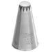 A silver Ateco Drop Flower Piping Tip with a metal cone and small hole.