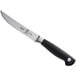 A Mercer Culinary Genesis forged serrated steak knife with a black handle.