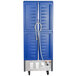 A blue Metro C5 heated holding cabinet with Dutch doors.