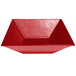 A red resin-coated aluminum square bowl with a textured finish.