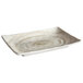 A white rectangular Elite Global Solutions melamine plate with a taupe swirl pattern.