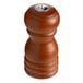 An Acopa wooden salt shaker with a brown matte finish and silver top.