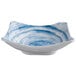An Elite Global Solutions square melamine bowl with a blue and white swirl design.