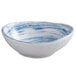 An oval melamine bowl with a blue and white Van Gogh surface.