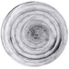 A white and black melamine plate with swirly designs on it.