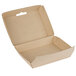 A Bagcraft Eco-Flute cardboard take-out box with a hole in the top.