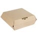 A brown cardboard clamshell take-out box with a lid.