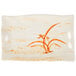A white rectangular melamine plate with orange orchid designs.