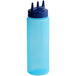 A blue plastic Vollrath Tri Tip squeeze bottle with a blue lid.
