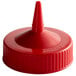 A red plastic cap with a wide cone tip.