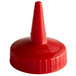A red plastic cone-shaped lid for a squeeze bottle.