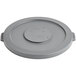 A Lavex gray plastic lid for a round commercial trash can with a circular hole.