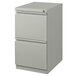 A gray Hirsh Industries mobile pedestal letter file cabinet with two drawers.