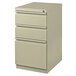 A white Hirsh Industries mobile file cabinet with three drawers.