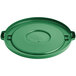 A green plastic lid for a Lavex 44 gallon round trash can.