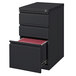 A charcoal Hirsh Industries mobile file cabinet with 2 box drawers and 1 file drawer.