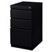 A black file cabinet with three drawers.