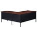 A Hirsh Industries right corner pedestal desk with a black base and wooden top.