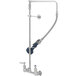 A T&S chrome wall mounted pre-rinse faucet with a hose and low flow spray valve.