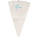 A white plastic coated canvas pastry bag with blue writing.