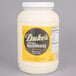 A white jar of Duke's Mayonnaise with a yellow label.