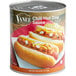 A Vanee #10 can of chili hot dog sauce on a plate.