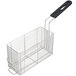 A Vollrath small wire fryer basket with a black handle.