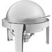 An Acopa Supreme round stainless steel chafer with a metal dome lid and chrome accents.