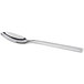 A close-up of a Oneida Chef's Table Satin stainless steel coffee spoon with a silver handle.