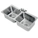 A stainless steel Advance Tabco double drop-in sink with two bowls.