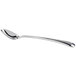 A Oneida Acclivity stainless steel iced teaspoon with a curved metal handle and silver tip.