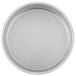 A round silver pan with a white background.
