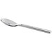 A Oneida stainless steel European size teaspoon with a silver handle.