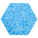 A blue Scotch-Brite scour pad with hexagons and holes in it.