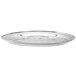 A silver stainless steel Thunder Group serving tray with a swirl pattern on the round surface.