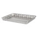 A silver Tablecraft stainless steel serving tray with stamped circles.