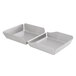 A pair of silver Tablecraft stainless steel rectangular trays with handles.