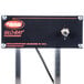 A stainless steel rectangular Hatco Glo-Ray warmer with red text on a black rectangular sign.