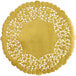 A 10" gold foil lace doily with intricate flower designs.