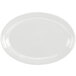 A white oval Fiesta china platter with a rim.