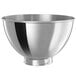 A polished stainless steel KitchenAid mixing bowl with a black stripe.