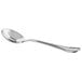 A Oneida Titian stainless steel soup spoon with a silver handle and bowl.