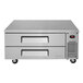 A stainless steel Turbo Air chef base with two drawers on a counter.