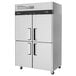 A Turbo Air stainless steel reach-in refrigerator with three half doors.