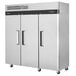 A large silver Turbo Air M3 Series reach-in refrigerator with two doors.