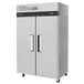A silver stainless steel Turbo Air M3 Series reach-in refrigerator with black handles.