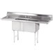 An Advance Tabco stainless steel two compartment sink with two drainboards.