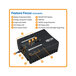 A black Tripp Lite ECO Series power strip with orange labels and text.
