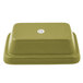 A green plastic G.E.T. Enterprises Bugambilia rectangular china bowl with a white label.